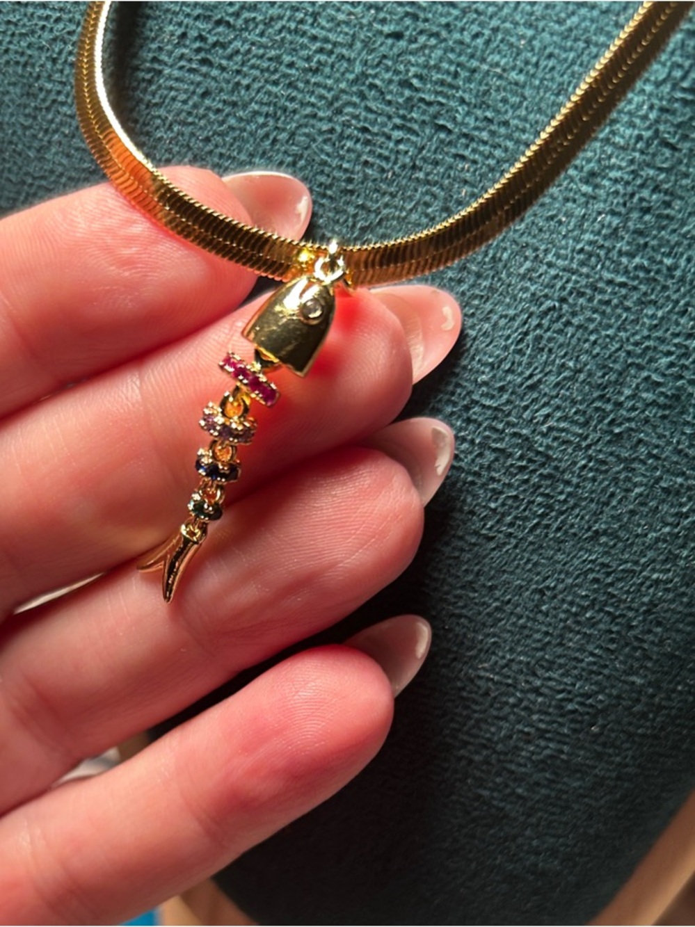 Gold-Tone Fish Pendant Necklace with Multicolored Gem Accents NEW - Picture 5 of 6